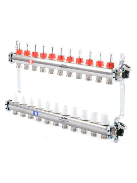 Коллекторная группа 1х3/4, 11 выходов, с расходомерами и термостатическими вентилями, нерж. сталь Uni-Fitt 450I4311