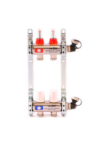 Коллекторная группа 1х3/4, 2 выхода, с расходомерами и термостатическими вентилями, нерж. сталь Uni-Fitt 450I4302
