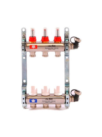 Коллекторная группа 1х3/4, 3 выхода, с расходомерами и термостатическими вентилями, нерж. сталь Uni-Fitt 450I4303