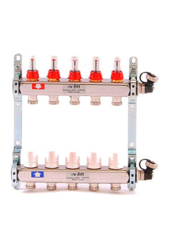 Коллекторная группа 1х3/4, 5 выходов, с расходомерами и термостатическими вентилями, нерж. сталь Uni-Fitt 450I4305