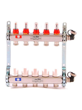 Коллекторная группа 1х3/4, 5 выходов, с расходомерами и термостатическими вентилями, нерж. сталь Uni-Fitt 450I4305