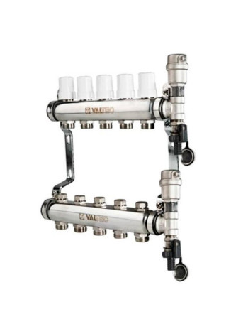 Коллекторная группа из нержавеющей стали с термостатическими клапанами в сборе, 1х3 вых. Евроконус 3/4 VALTEC VTc.588.EMNX.0603