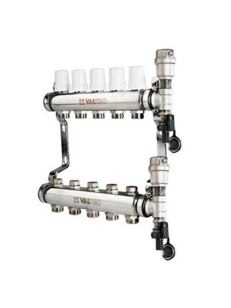 Коллекторная группа из нержавеющей стали с термостатическими клапанами в сборе, 1х3 вых. Евроконус 3/4 VALTEC VTc.588.EMNX.0603