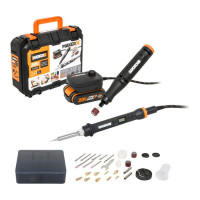 Гравировальная машинка WORX WX739.9 + Выжигатель WORX WX744.9, 20 В, 2 Ач, адаптер, ЗУ, кейс WX988