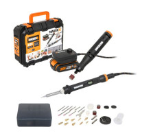 Гравировальная машинка WORX WX739.9 + Выжигатель WORX WX744.9, 20 В, 2 Ач, адаптер, ЗУ, кейс WX988
