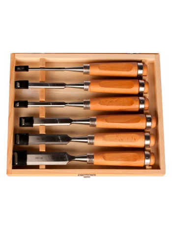 Набор стамесок-долот Зубр ЭКСПЕРТ, с деревянной ручкой, хромованадиевая сталь, 6; 10; 12; 16; 20; 25мм, 6шт 18096-H6