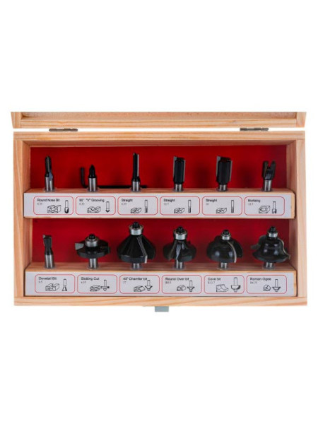 Набор фрез 1204 (12 шт; хвостовик 8 мм) по дереву Калибр 00000024858