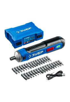 Аккумуляторная отвертка Зубр Профессионал 4 Vmax, в кейсе с набором 33 бит PSD-4S