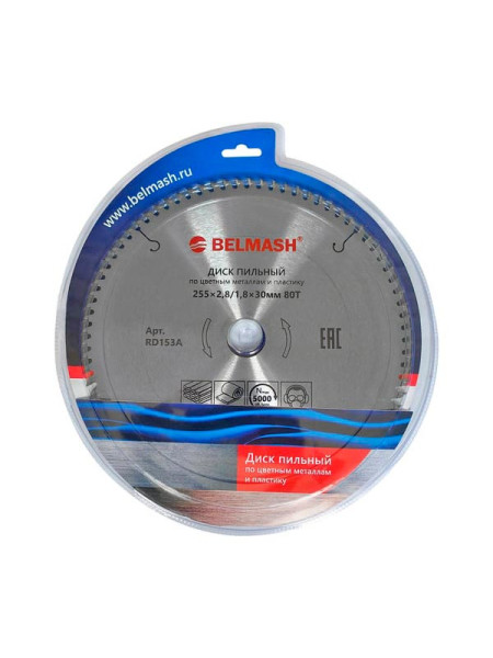 Диск пильный по цветным металлам и пластику BELMASH 255х2.8/1.8х30 мм, 80T Белмаш RD153A