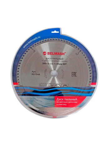Диск пильный по цветным металлам и пластику BELMASH 305х3.1/2.1х30 мм, 80T Белмаш RD154A