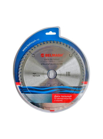 Диск пильный по цветным металлам и пластику BELMASH 210х2.5/1.6х30 мм, 60T Белмаш RD152A