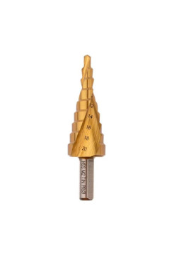 Сверло ступенчатое по стали (4-20 мм, 9 ступеней, HSS-G M2 TIN, хвостовик 8 мм) Профоснастка № 3313 30106013