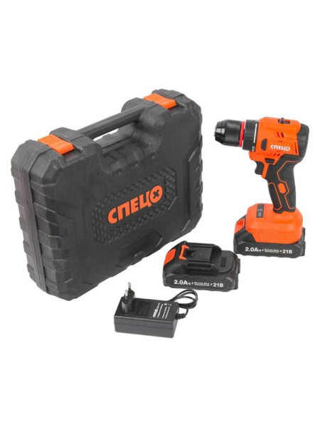 Дрель аккумуляторная Спец БДА-21-Б, (бесщеточный двигатель),21В,2аккум *2,0Ач, Ли-Ион, 0-450/0-1500об/мин,60Нм,реверс,21+1,рег..момента,металл.патрон 10мм,блок.шпинделя,инд.батареи,подсведка,зарядка 4ч,кейс, цв.кор Спец-4131