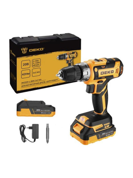 Дрель-шуруповерт аккумуляторная DEKO DKCD20-Li в кейсе, 20В, 2x2.5Ач 085-1123