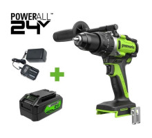 Дрель-шуруповерт ударная GreenWorks GD24DD140, 24V, б/щет, 0-550/0-2100об/мин, 70/140Нм, Anti-kickback, 1x4Ач, ЗУ, коробка 3707607VUB