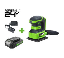 Плоская шлифовальная машина GreenWorks G24SS14, 24V, 115x140мм, 5500 об/мин, ампл. 1,6 мм, 1x2Ач,ЗУ, коробка 3100507VUA