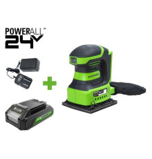 Плоская шлифовальная машина GreenWorks G24SS14, 24V, 115x140мм, 5500 об/мин, ампл. 1,6 мм, 1x2Ач,ЗУ, коробка 3100507VUA