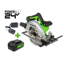 Дисковая пила GreenWorks GD24CS, 24V,б/щет, диск 185х20мм, 4500 об/мин, рез 63мм,1x4Ач,ЗУ, коробка 1500907VUB