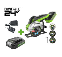 Угловая мини-шлифмашина GreenWorks GD24UCS, 24V, б/щет, 20000 об/мин,76 мм, рез 18 мм, 1x2Ач, ЗУ, коробка 3402007VUA