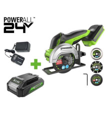 Угловая мини-шлифмашина GreenWorks GD24UCS, 24V, б/щет, 20000 об/мин,76 мм, рез 18 мм, 1x2Ач, ЗУ, коробка 3402007VUA