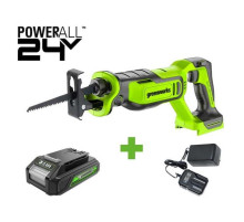 Пила сабельная GreenWorks GPT-BLRS-1, 24V, б/щет, 0-3000/мин, рез 115 мм дер., 1x2Ач,ЗУ, коробка 1200607VUA