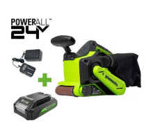 Ленточная шлифовальная машина GreenWorks G24BS, 24V, б/щет, 76х457мм, 259 м/мин, 1x2Ач,ЗУ, коробка 3100607VUA