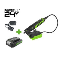Гравер GreenWorks G24RT, 24V, б/щет, цанги 2.4/3.2мм, 6500–35000 об/мин, оснастка 52 шт, 1x2Ач,ЗУ, сумка, коробка 3200807VUA