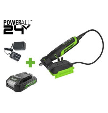 Гравер GreenWorks G24RT, 24V, б/щет, цанги 2.4/3.2мм, 6500–35000 об/мин, оснастка 52 шт, 1x2Ач,ЗУ, сумка, коробка 3200807VUA
