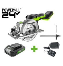 Дисковая мини пила GreenWorks G24MCS, 24V, б/щет, диск 120x9.5мм, 6500об/мин, рез 39мм, 1x2Ач, ЗУ, коробка 1501207VUA
