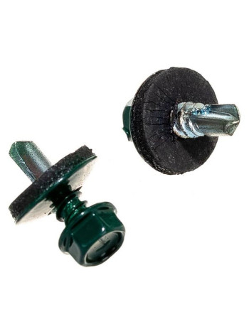 Саморезы Зубр для крепления кровельных материалов к деревянной обрешетке, цвет RAL 6005 зеленый насыщенный, оцинкованный, 5,5x19мм, 2500шт 4-300310-55-019-6005