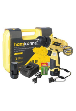 Аккумуляторная дрель Hanskonner б/щ, 12В, 2 акк. 2,0 Ач, 30Нм, кейс HCD1230R