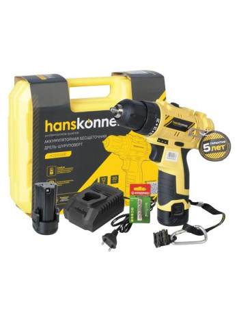 Аккумуляторная дрель Hanskonner б/щ, 12В, 2 акк. 2,0 Ач, 30Нм, кейс HCD1230R