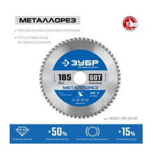Диск пильный по металлу и металлопрофилю Зубр Металлорез 185x30 мм, 60Т 36932-185-30-60