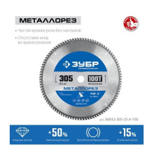 Диск пильный по металлу и металлопрофилю Зубр Металлорез 305x25.4 мм, 100Т 36932-305-25.4-100
