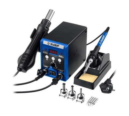Ремонтная паяльная станция Зубр Пср-650 2-в-1,100-500°С, 650 Вт 55427
