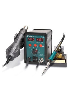 Паяльная станция цифровая двухканальная ProsKit SS-979B (паяльник 60Вт, фен 120л/мин, LED-индикация, антистатическая защита) С00040315