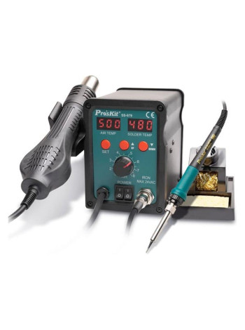 Паяльная станция цифровая двухканальная ProsKit SS-979B (паяльник 60Вт, фен 120л/мин, LED-индикация, антистатическая защита) С00040315