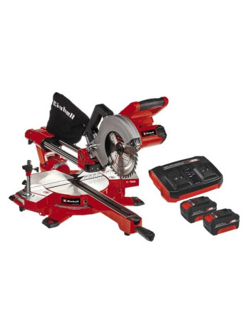 Торцовочная аккумуляторная пила Einhell PXC TE-SM 36/210 Li,2х18В, 210х30 мм, пр-л 310х65 мм, лазер+2 аккумулятора, 4Ач+двойное ЗУ 4300880SET