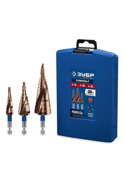 Набор ступенчатых сверл Зубр Профессионал Кобальт 3 шт, 4-32 мм 29674-4-32-H3