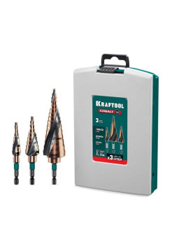 Набор сверл ступенчатых KRAFTOOL Cobalt 4-32 м, 3 шт 29691-4-32-H3