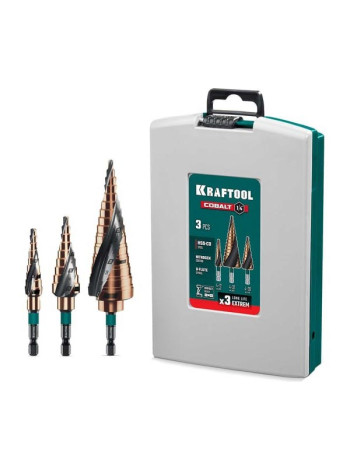 Набор сверл ступенчатых KRAFTOOL Cobalt 4-32 м, 3 шт 29691-4-32-H3