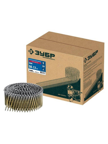 Барабанные гвозди Зубр CNW рифленые 65x2.8 мм, оцинкованные, 6000 шт 305383-65