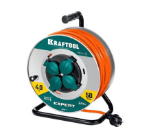 Силовой удлинитель на стальной катушке KRAFTOOL Expert ПВС 3x2.5, 50м 55089-50