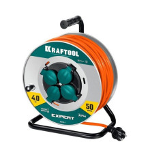 Силовой удлинитель на стальной катушке KRAFTOOL Expert ПВС 3x2.5, 50м 55089-50