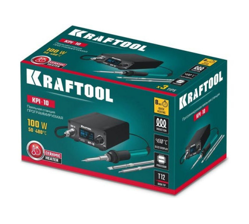Программируемая паяльная станция KRAFTOOL KPI-10 100 Вт, 3 жала Т12 55343
