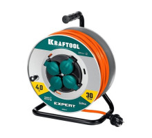 Силовой удлинитель на стальной катушке KRAFTOOL Expert ПВС 3x2.5, 30м 55089-30