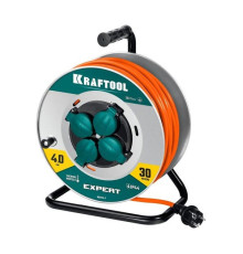 Силовой удлинитель на стальной катушке KRAFTOOL Expert ПВС 3x2.5, 30м 55089-30
