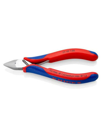 Бокорезы для электроники KNIPEX  острая головка, без фаски, 130 мм, 2-комп ручки KN-7742130 Бокорезы для электроники, острая головка, без фаски, 130 мм, 2-комп ручки