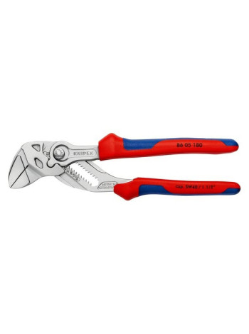 Переставные клещи-ключ KNIPEX 40 мм (1 1/2"), длина 180 мм, хром, 2К ручки, KN-8605180SB