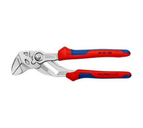 Переставные клещи-ключ KNIPEX 40 мм (1 1/2"), длина 180 мм, хром, 2К ручки, KN-8605180SB